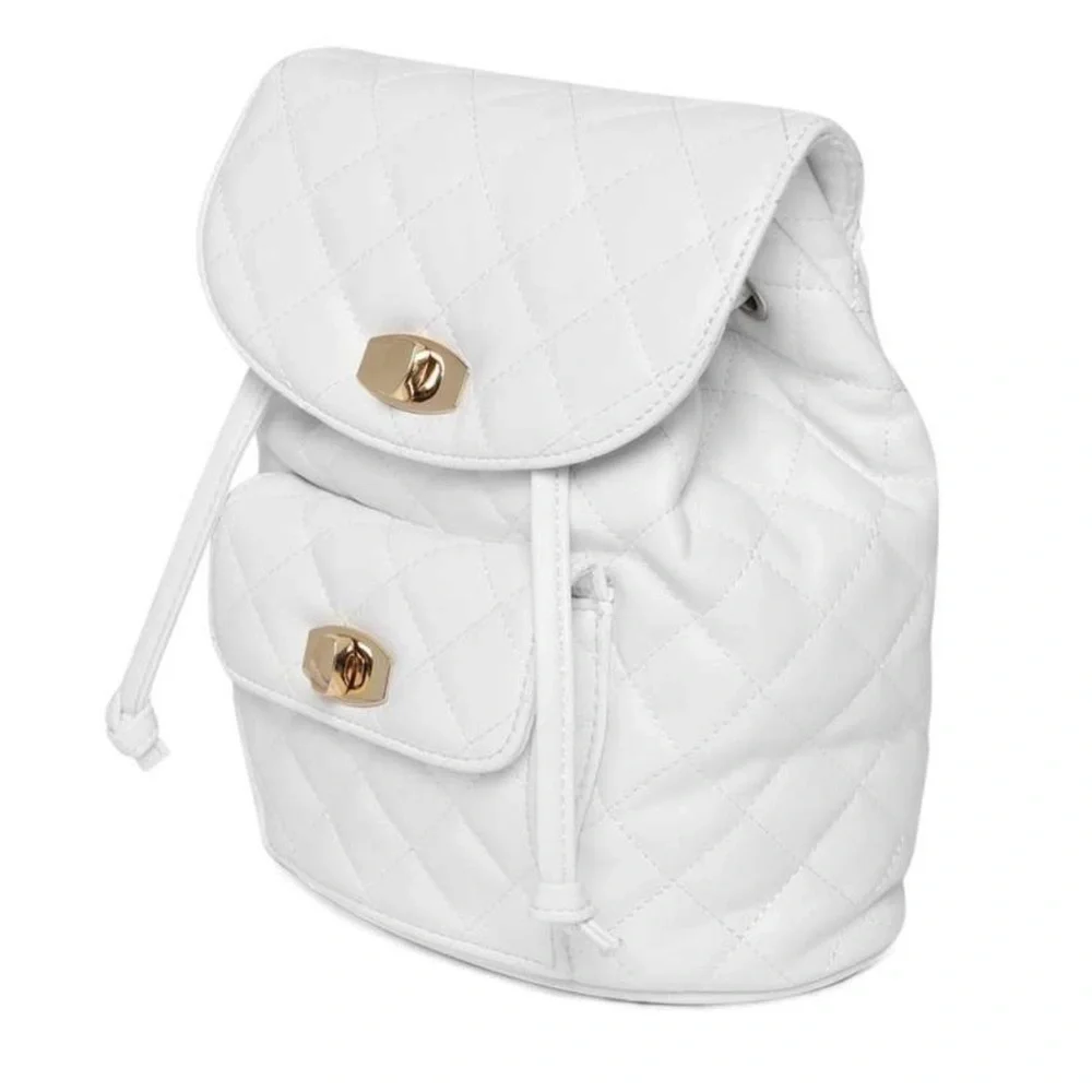 Forever 21 Faux Leather White Gold Backpack Handbag Purse